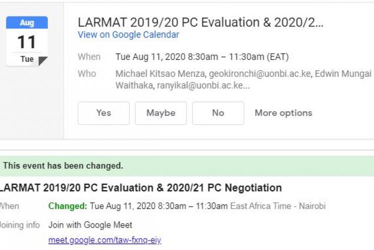 Invitation for meeting via google meet