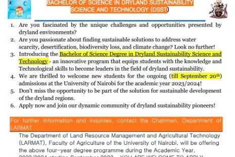 Apply for  Bachelors degree in  Dryland Sustainability Science and Technology