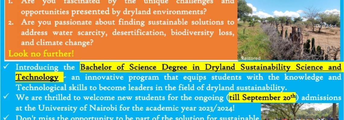 Apply for BSC in Dryland Sustainability Science and Technology 
